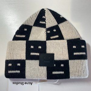Acne Studios - Jacquard Knit Beanie Hat (black and white)